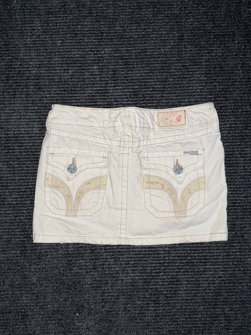 Y2K Laguna Beach Jean Co White Low Rise Micro Mini Denim Skirt Sz 24 Embellished